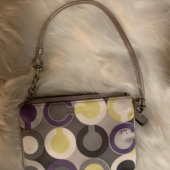COACH Small Printed Wristlet Silver/Purple/Yellow - Picture 2 of 3